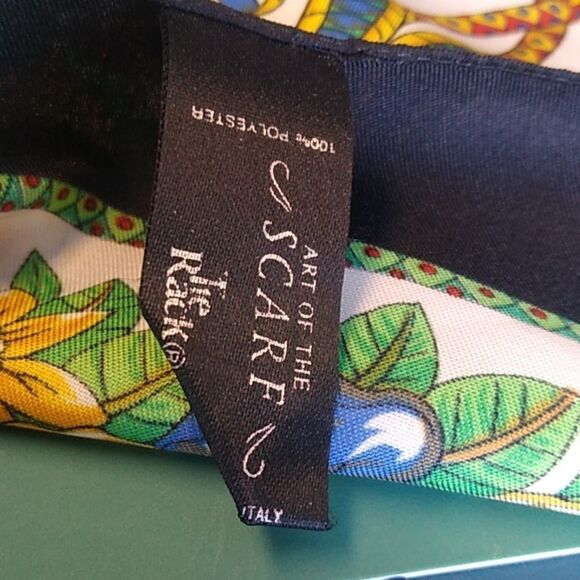 Vintage Art of the Scarf Polyester The Rack Italy Flowers & Tassels Black Border - Picture 2 of 9
